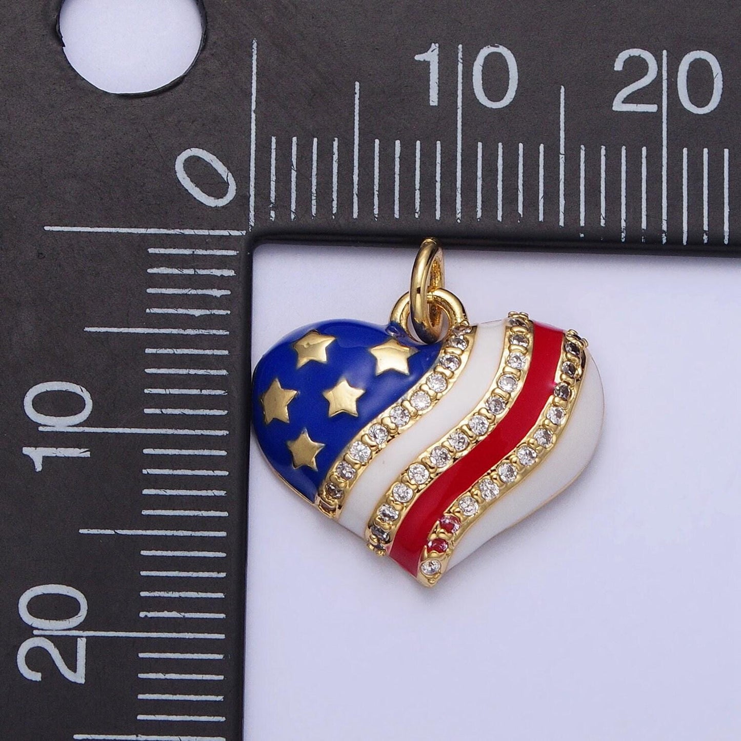 Silver us american heart flag charm with enamel united states patriotic 4th of july inspired for necklace bracelet earring component ac380