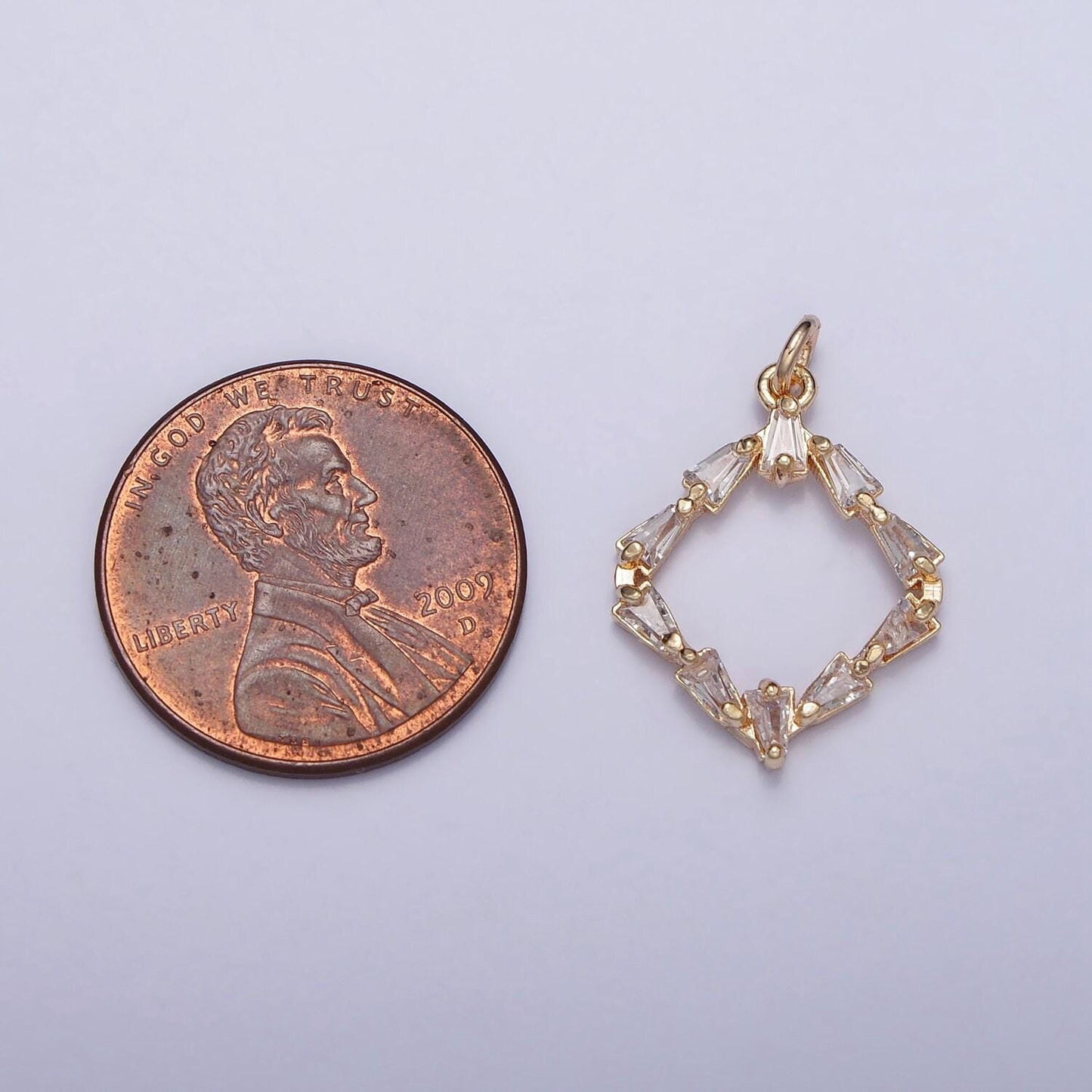 Mini clear baguette cz rhombus open geometric gold charm for necklace bracelet earring component | ac352