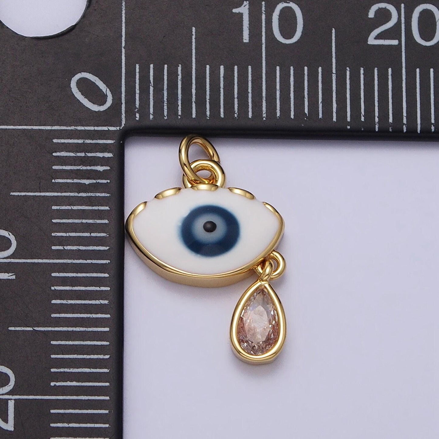 Gold eye pendant, enamel evil eye necklace charm pink white cz eye charm, evil eye pendant, teardop pendant, tear drop eye ac318