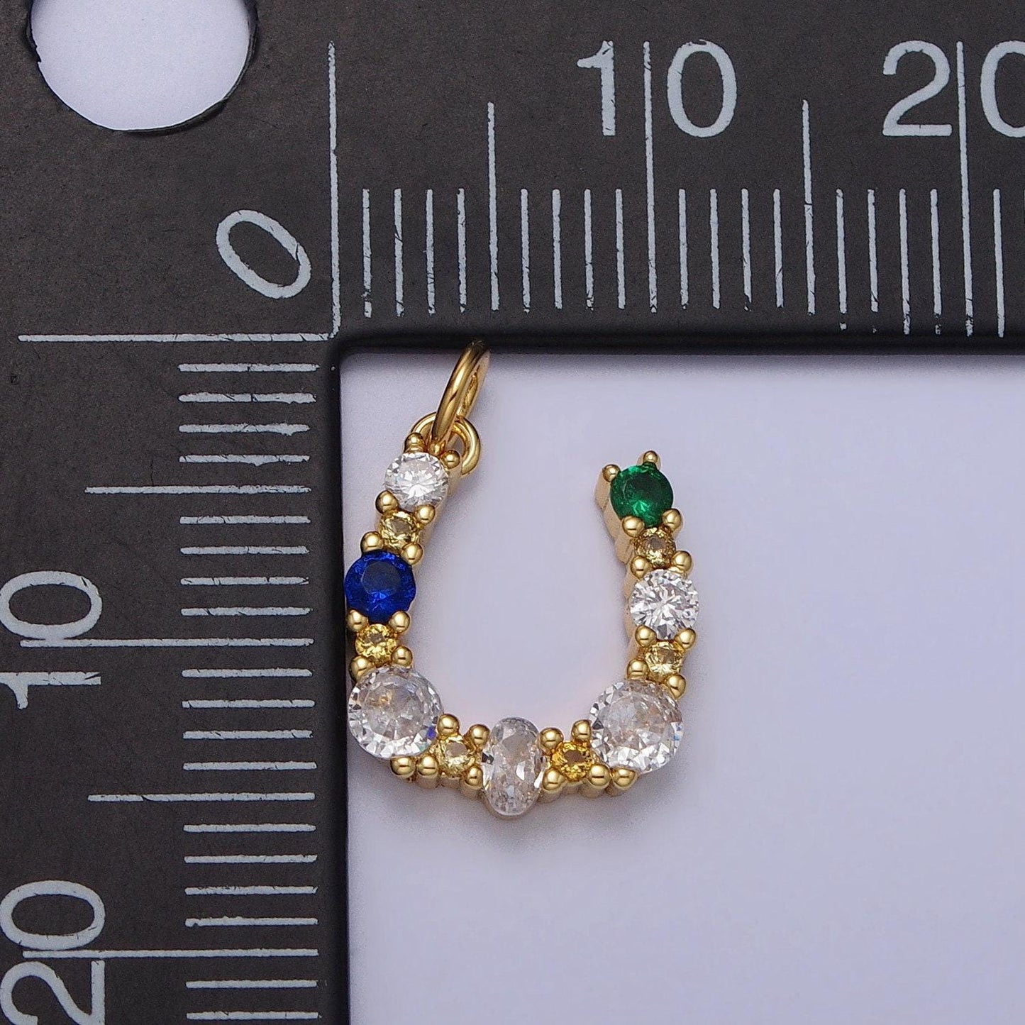 24k gold filled horseshoe u multicolor cz micro paved charm in gold & silver cubic lucky charm | ac264 ac295