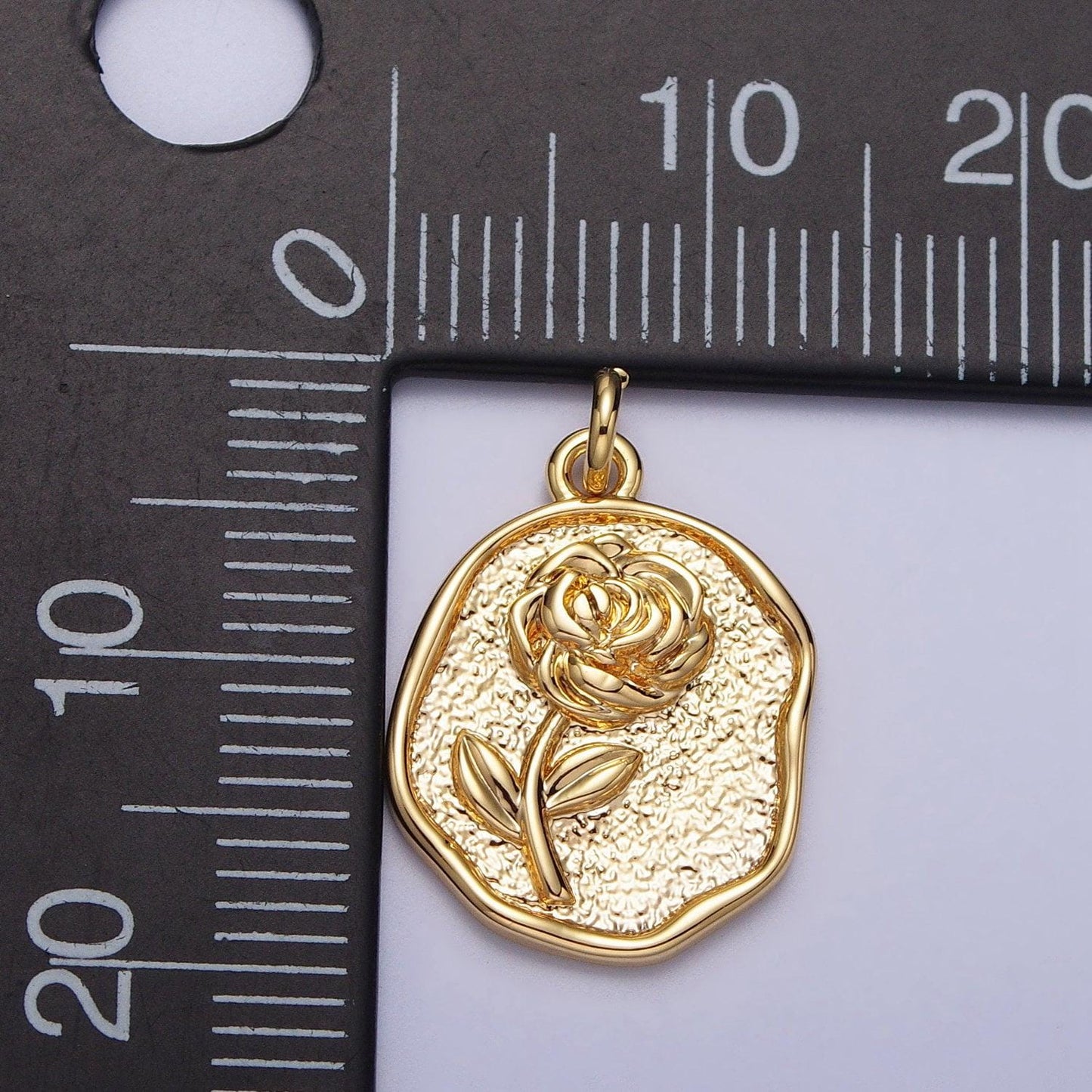 Dainty gold rose charm flower rustic coin frame shape pendant floral charm for necklace bracelet component ac-009