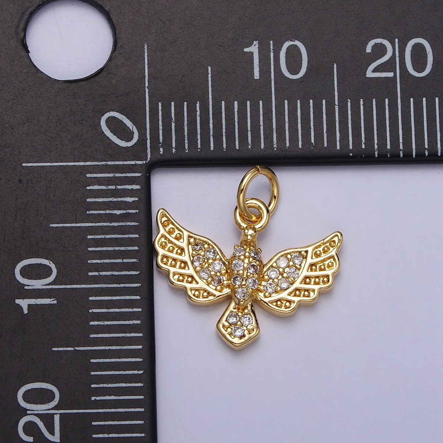 Mini dove charm with cz bird pendant lead nickel free 24k gold plated brass cubic zirconia animal necklace bracelet jewelry making ac248