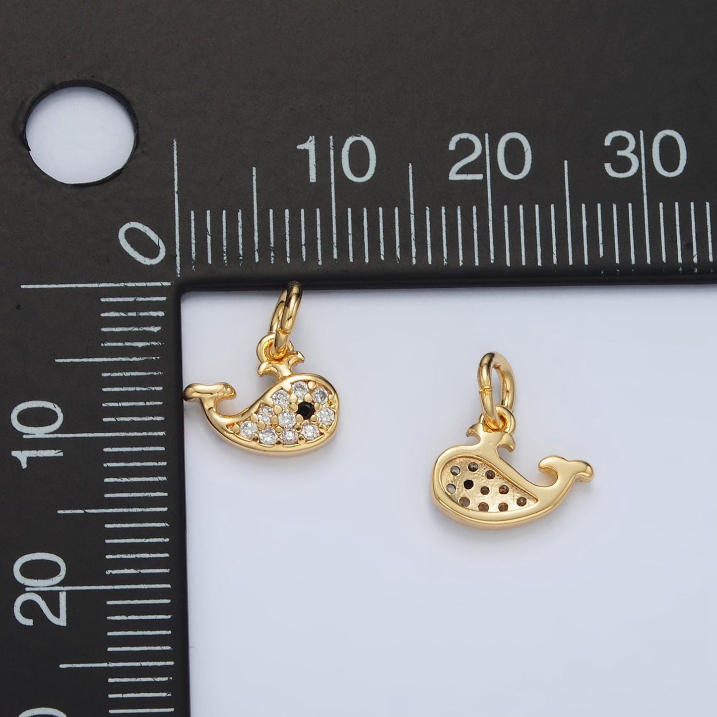 14k gold filled mini whale charm with micro pave cz stone | ac171