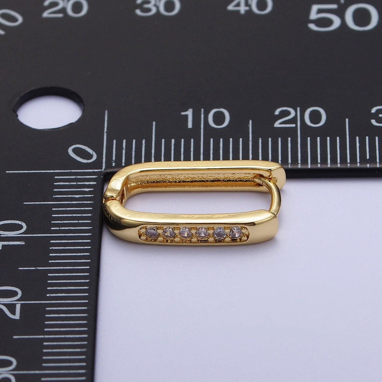 Gold oblong cz rectangle earrin oval shape earrings, minimalist hoop earring for everyday use ad-154