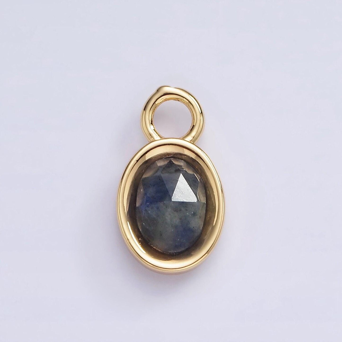 16k gold filled oval multifaceted natural gemstone personalized add-on charm birthstone charm earring bracelet supply | ac1479 - ac1491
