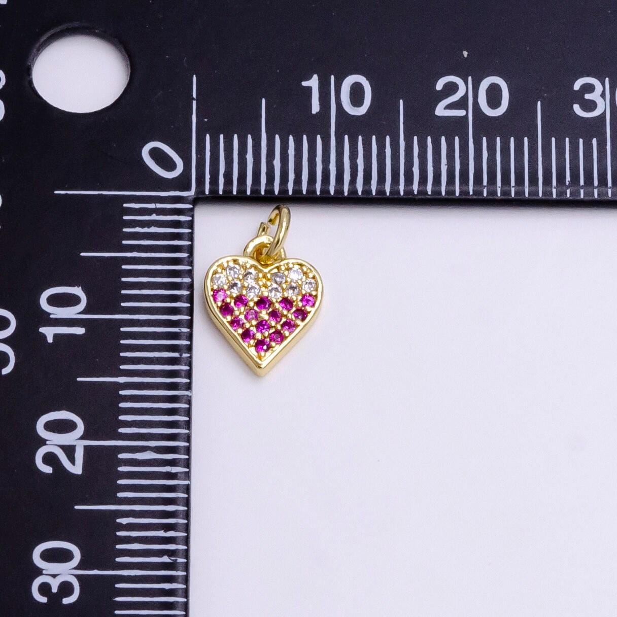 14k gold filled mini clear fuchsia micro paved cz heart charm | ac1449