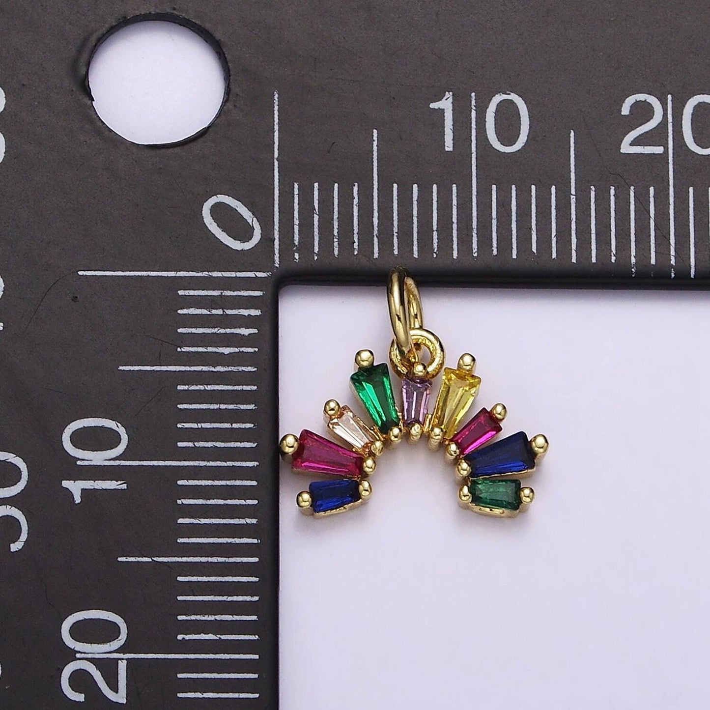 14k gold filled multicolor baguette cz rainbow curve add-on charm | ac1448