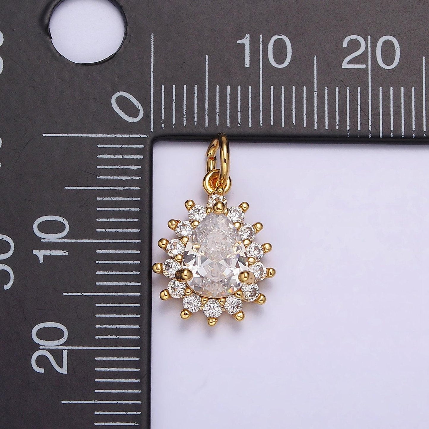 18k gold filled clear teardrop cz lined charm | ac1438