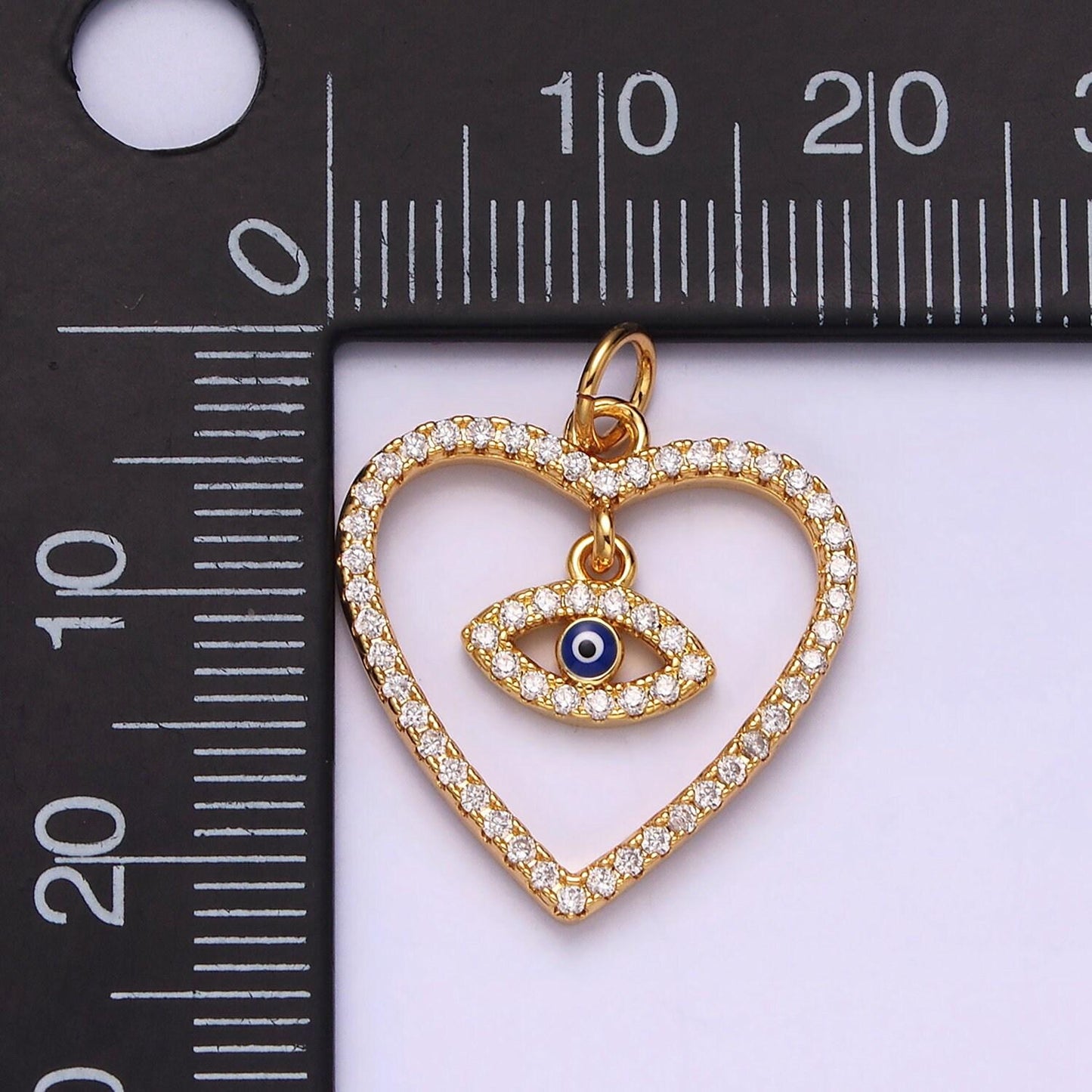 14k gold filled evil eye charm micro pave heart with small dangle evil eye findings minimalist evil eye charm for necklace ac1411