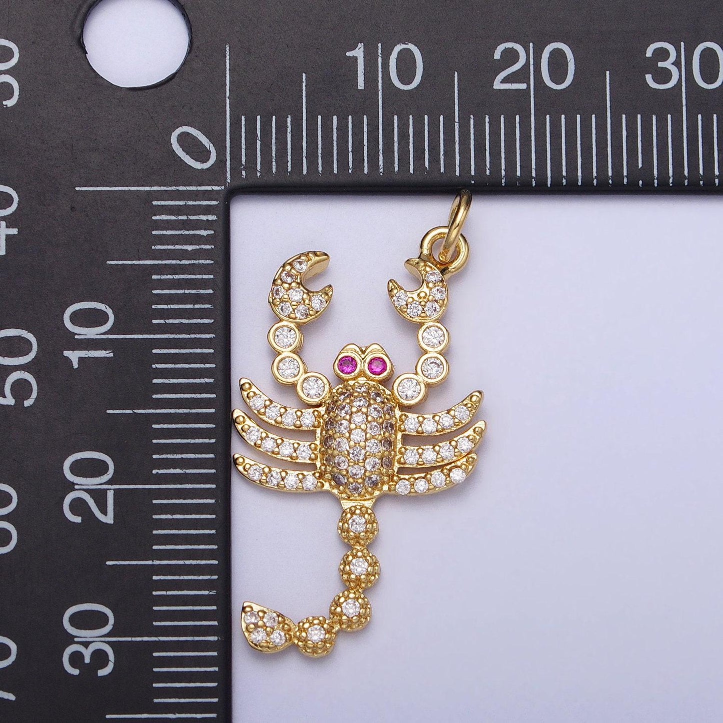 16k gold filled cz fuchsia-eyed lobster scorpion animal micro paved charm in gold & silver | ac1274