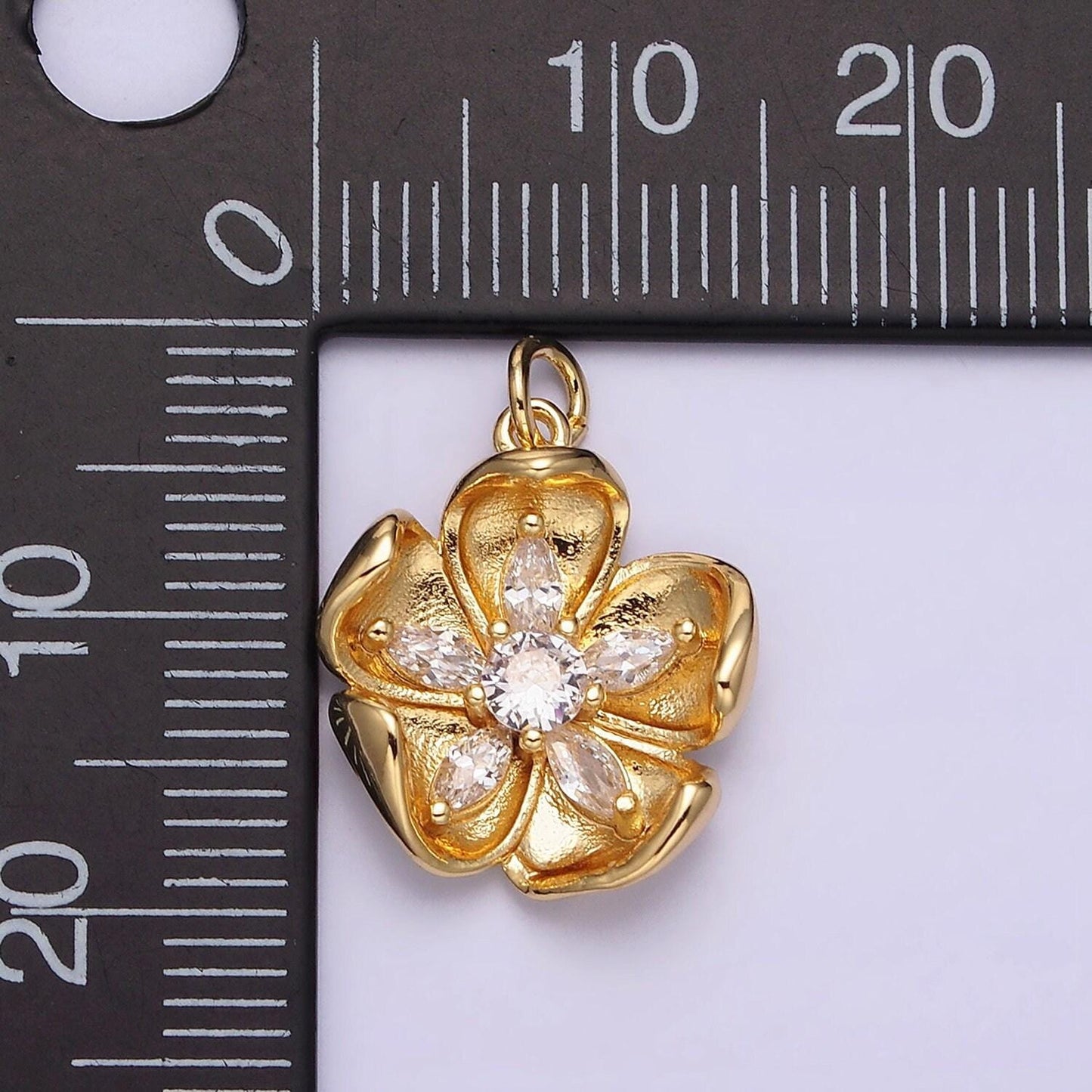 16k gold filled clear marquise petal flower add-on charm in gold & silver | ac1069 ac1070