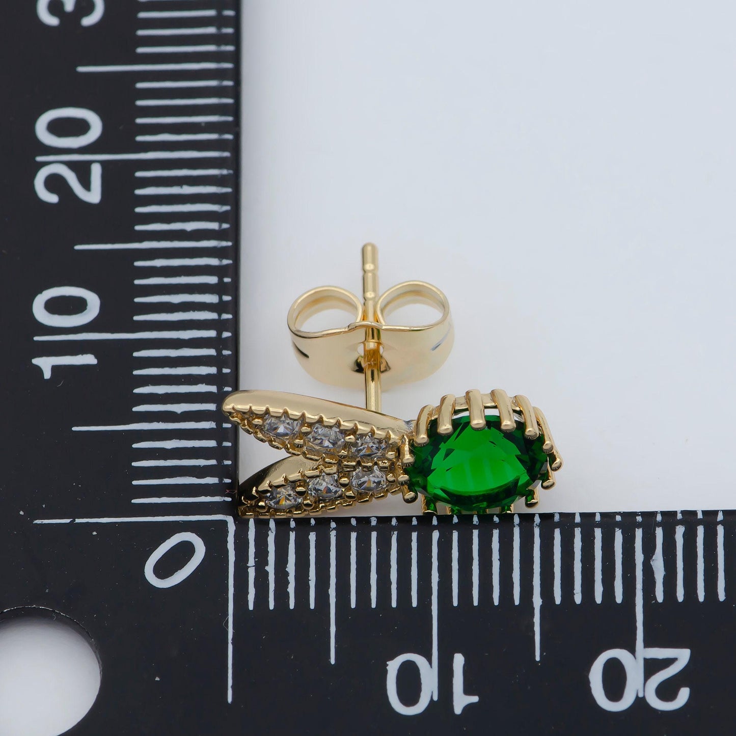 18k gold filled crystal diamond dainty bunny stud earring, minimalistic cubic stud, rabbit ear stud pink purple green cz stone