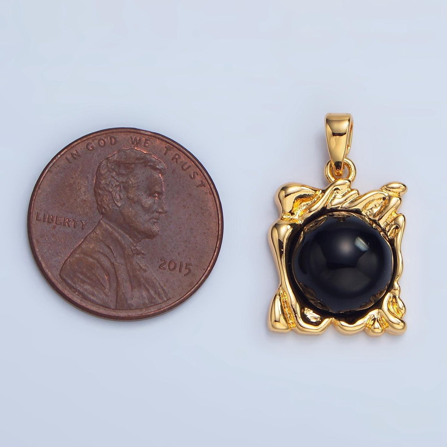 Black square molten drip onyx gemstone 24k gold filled pendant in gold & silver | aa-985