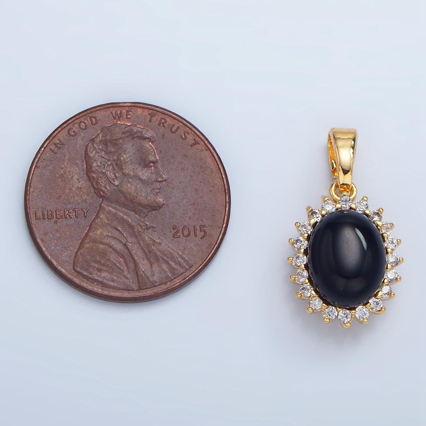 Cz micro paved black oval onyx gemstone 24k gold filled pendant in gold & silver | aa-981