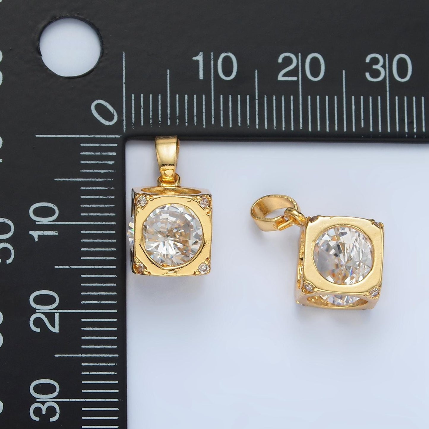 Cubic square cz paved 24k gold filled geometric pendant | aa-876