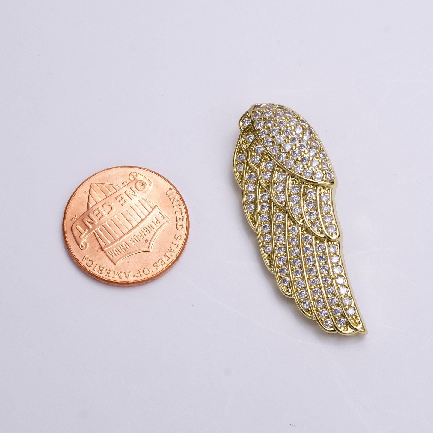 14k gold filled feather wings micro paved cz bail pendant | aa542