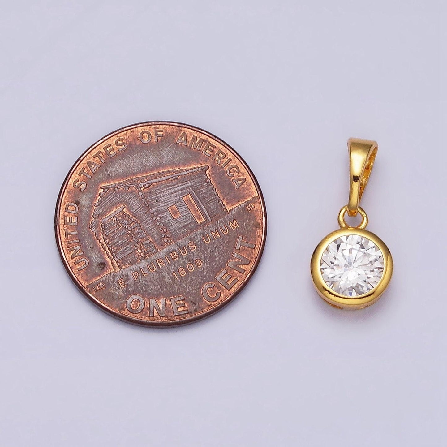 24k gold filled 7mm round clear cubic zirconia cz bezel minimalist pendant solitaire diamond crystal cz | aa513