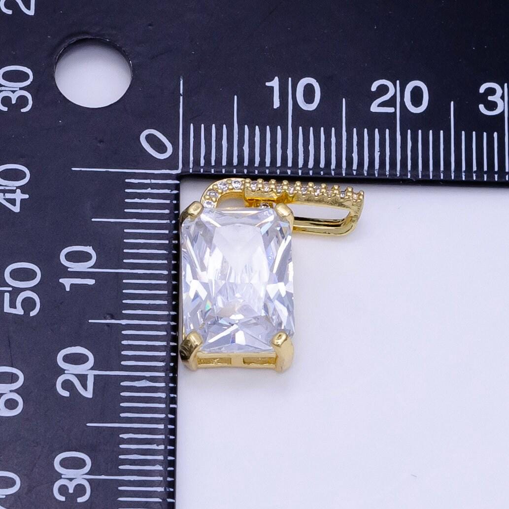 Dainty emerald cut charm blue cz gold filled set with cubic zirconia accent for necklace jewelry making aa425