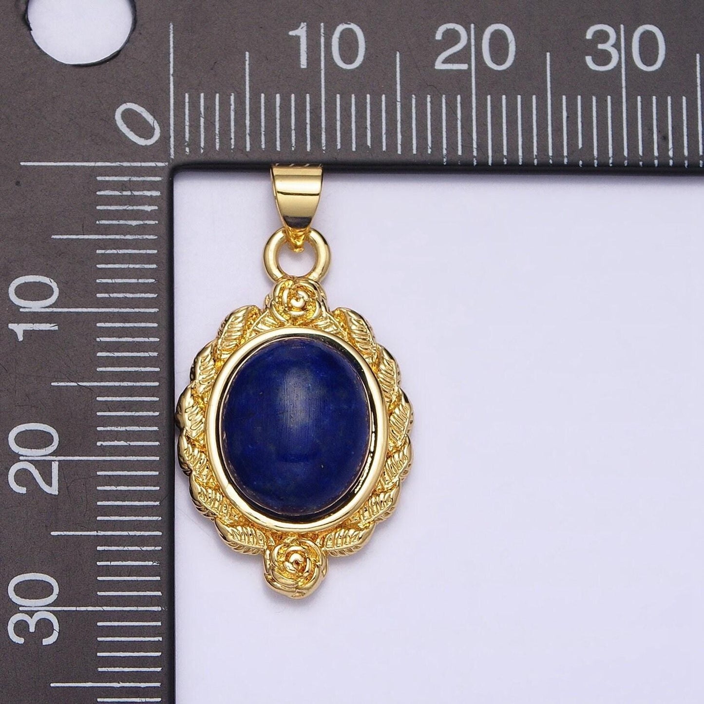 24k gold filled natural stone lapiz lazuli, malachite charms, gold oval cabochon pendant with flower frame aa286 aa287