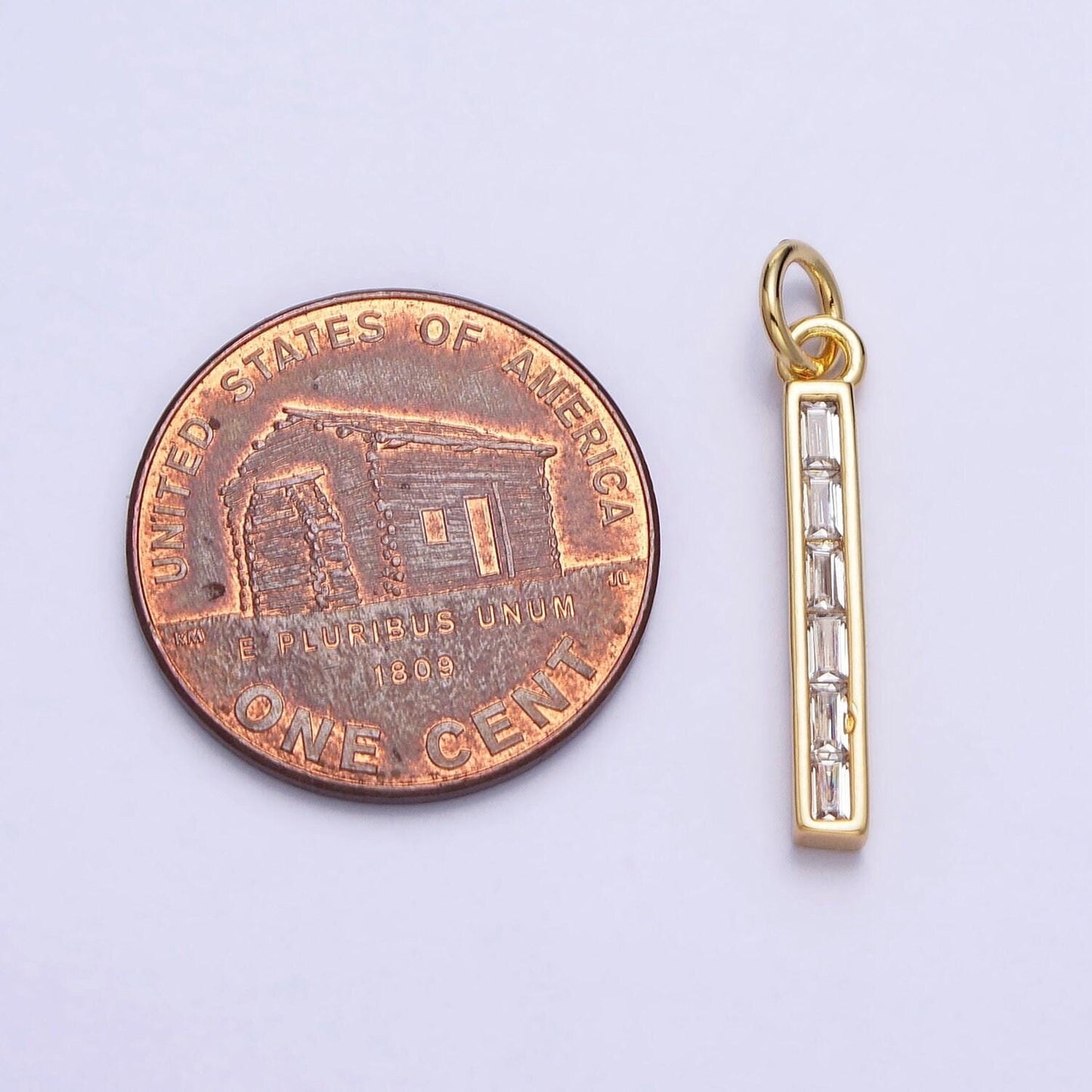 Thin cubic zirconia stick bar cubic zirconia charms clear cz bar pendant, gold filled over brass aa213