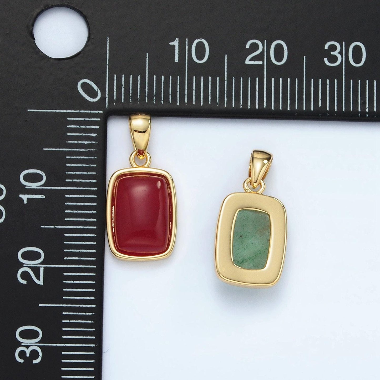 24k gold filled 14mm rectangle natural gemstones pendants | aa1402-aa1406