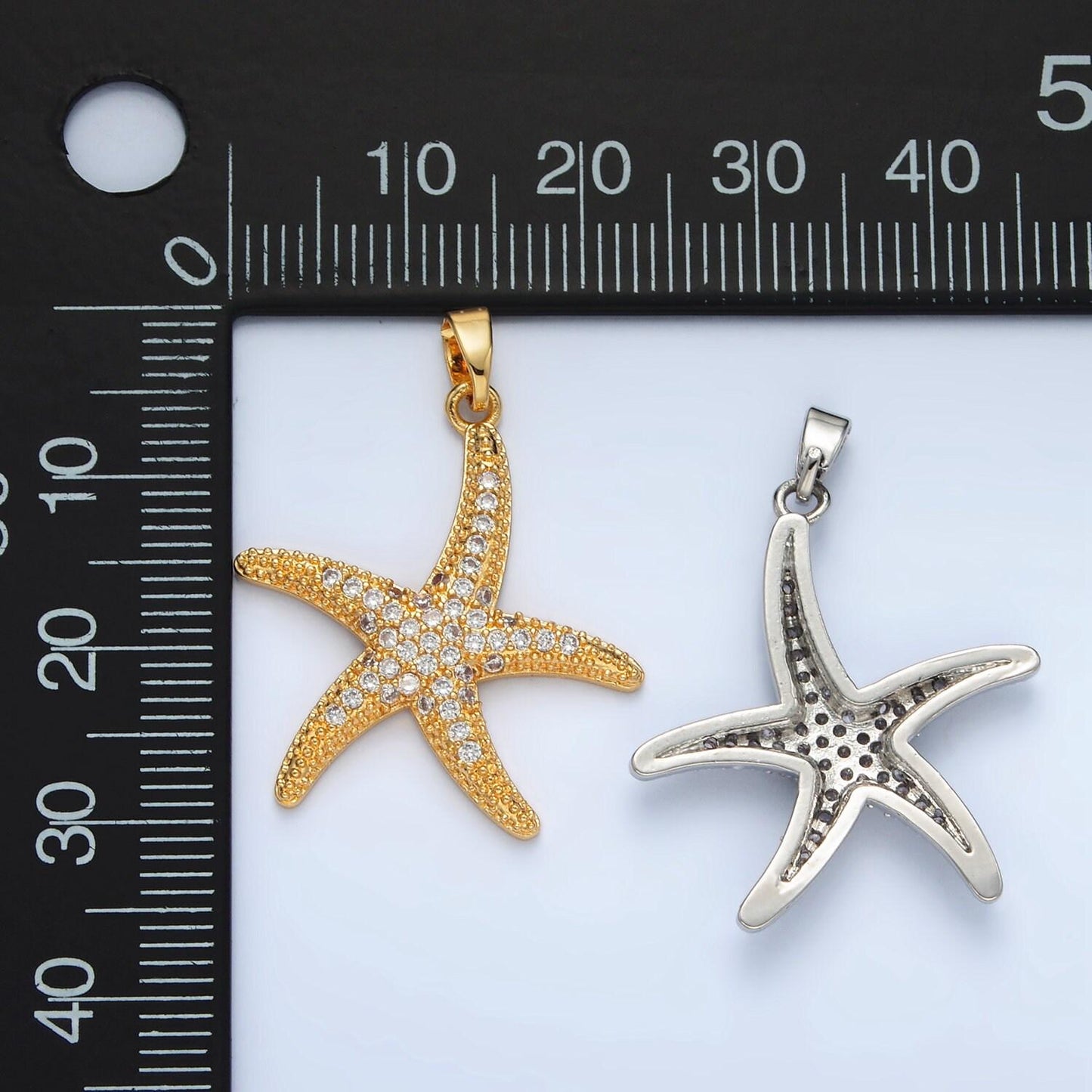 24k gold filled 26mm cz paved starfish pendant in gold & silver |