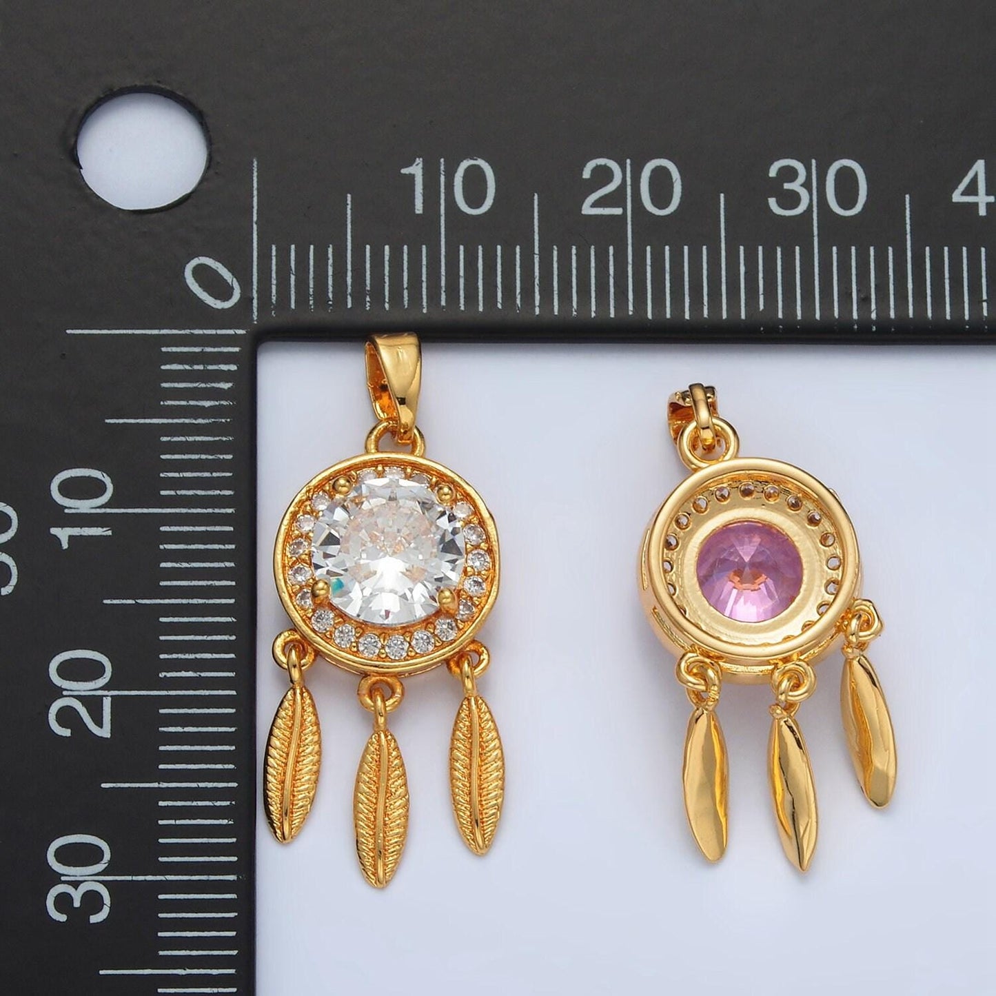 24k gold filled dreamcatcher w/ pink & clear paved cz | aa-1387