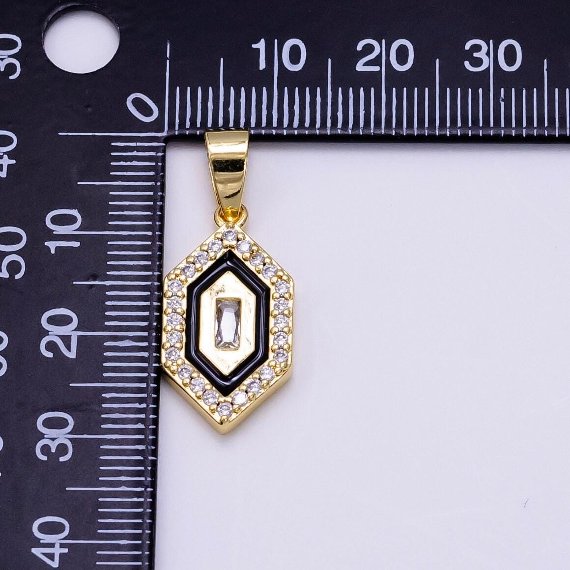 Mini black enamel hexagon charm dainty 14k gold filled cz charm add on jewelry pendants cubic zirconia medallion charm aa-1266