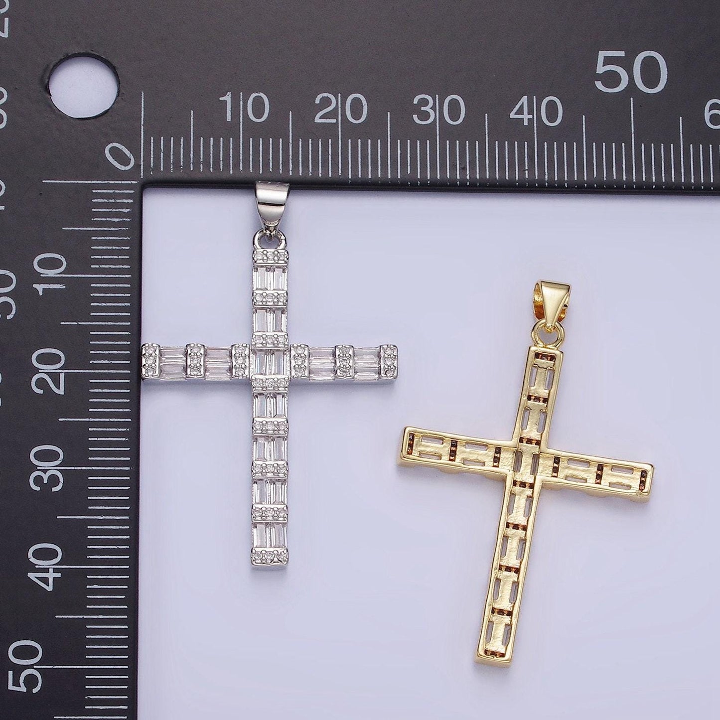 14k gold filled cross charm with clear baguette stone for religious charm | aa1188