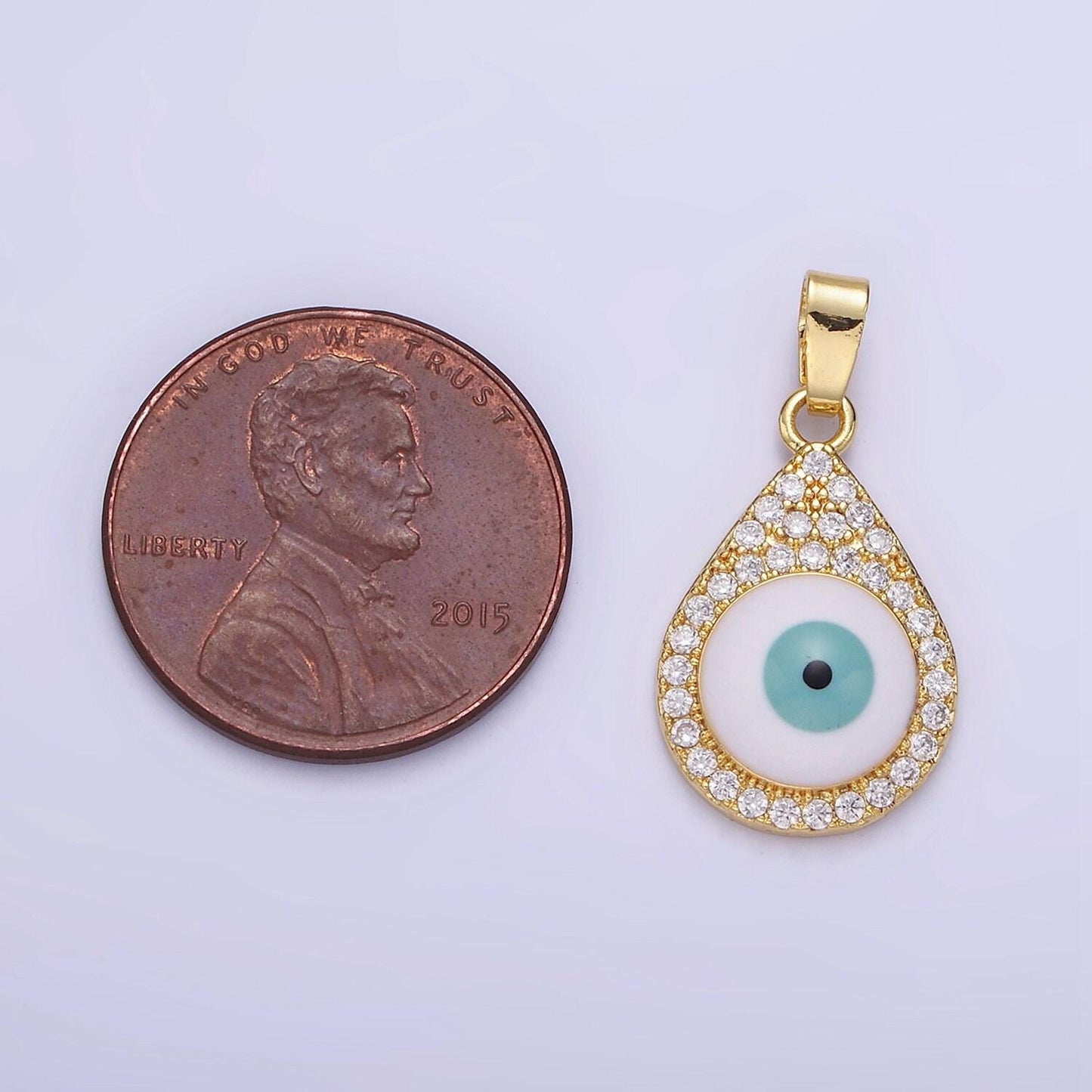 14k gold filled evil eye micro paved cz teardrop pendant | aa-1173