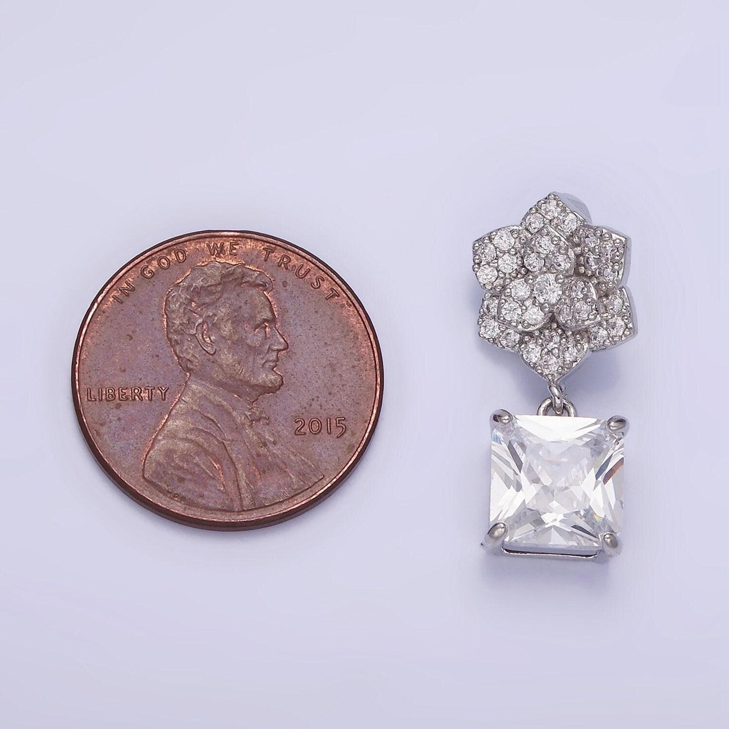 White gold filled square cz drop micro paved flower pendant | aa-1169
