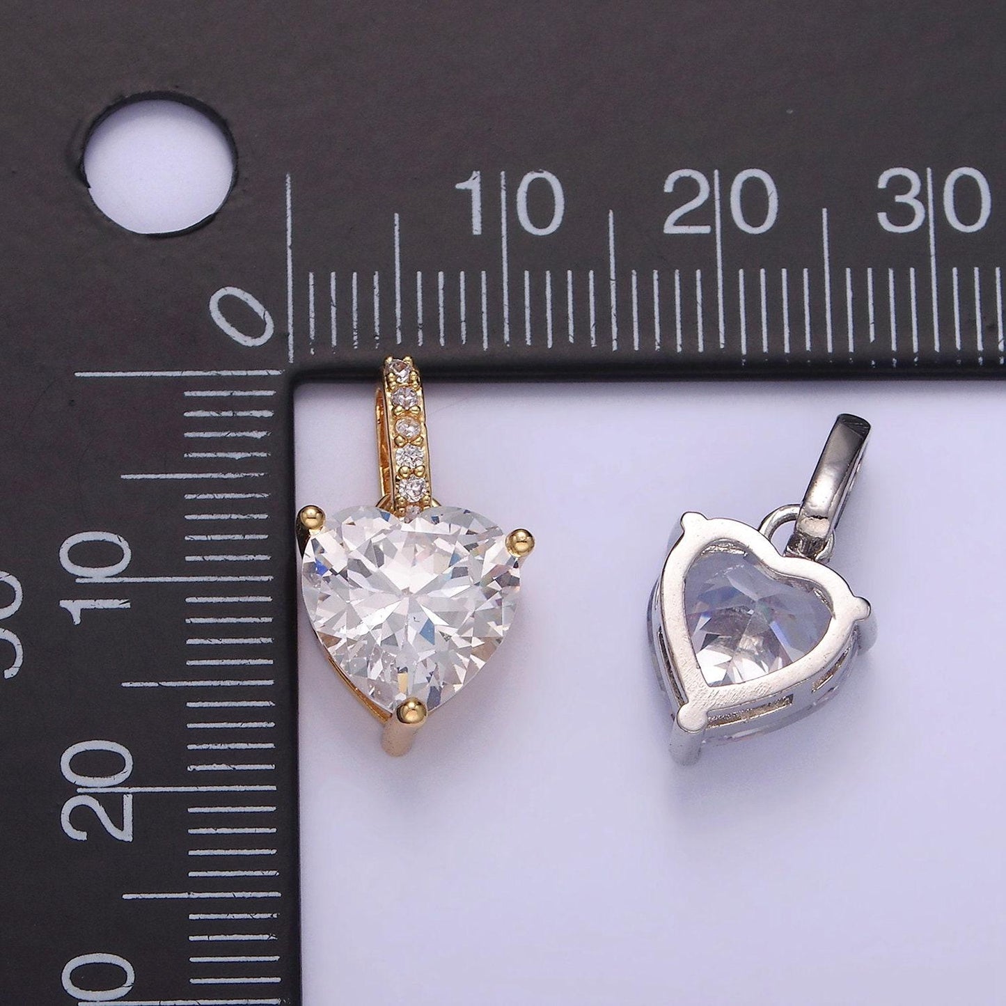 14k gold filled clear cz heart micro paved bail pendant in gold & silver | aa-1161