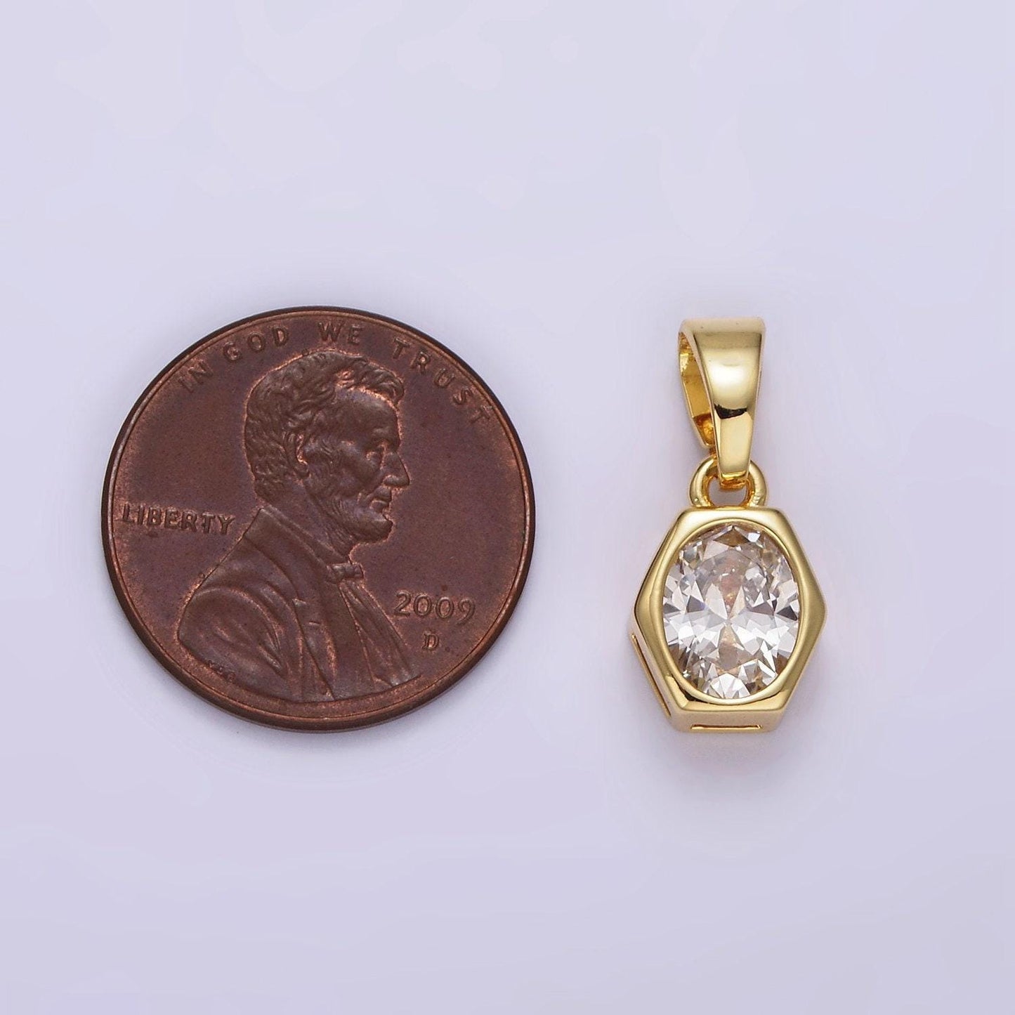 14k gold filled clear cz oval hexagonal bezel pendant | aa-1102