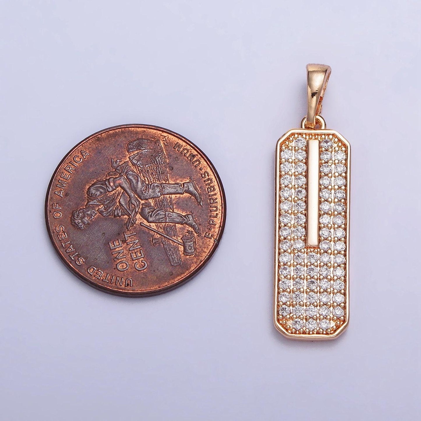 18k gold filled clear micro paved cz 30.7x8mm rectangular tag pendant | aa028