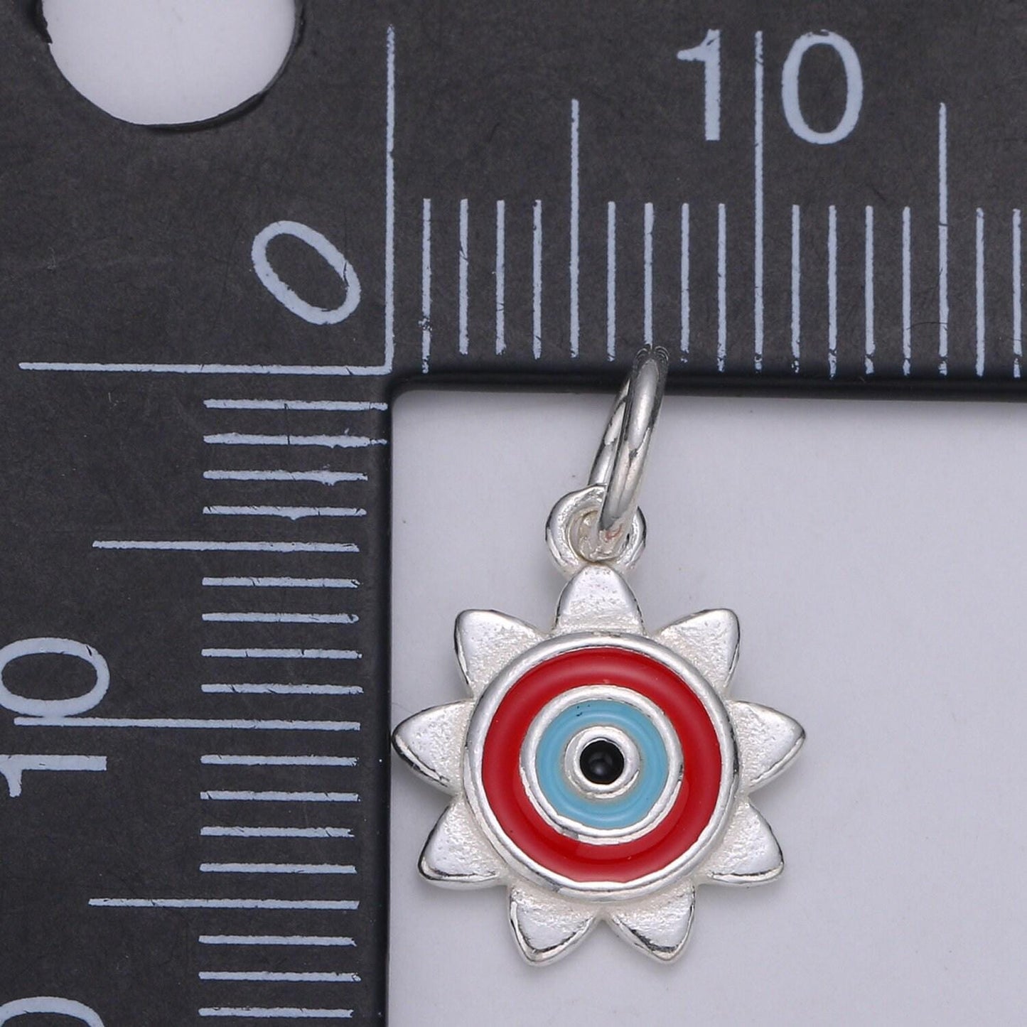 Sterling silver sun charm, s925 silver charm for jewelry making supplies, bracelet charm, earring charm, evil eye charm