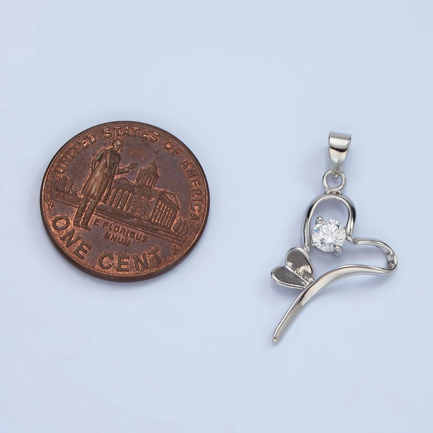 S925 sterling silver 25mm clear cz open double heart pendant | sl-450
