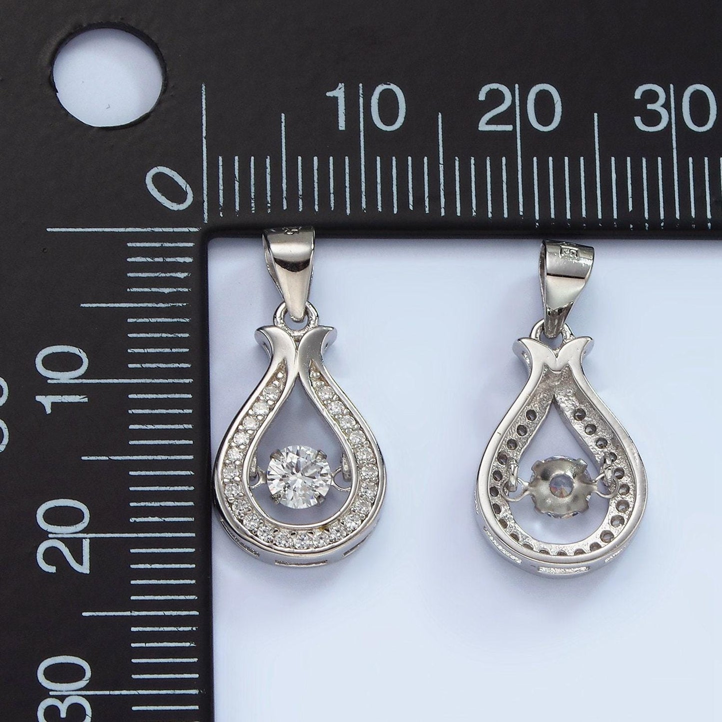 S925 sterling silver clear cz open micro paved teardrop hourglass pendant minimalist charm | sl-448