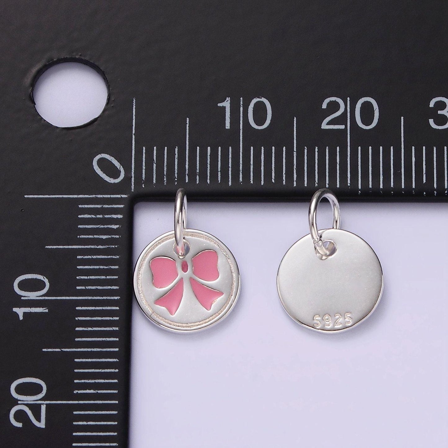 Mini pink bow charm for coquette girl jewelry bracelet earring necklace component add on charm s925 sterling silver finding sl433