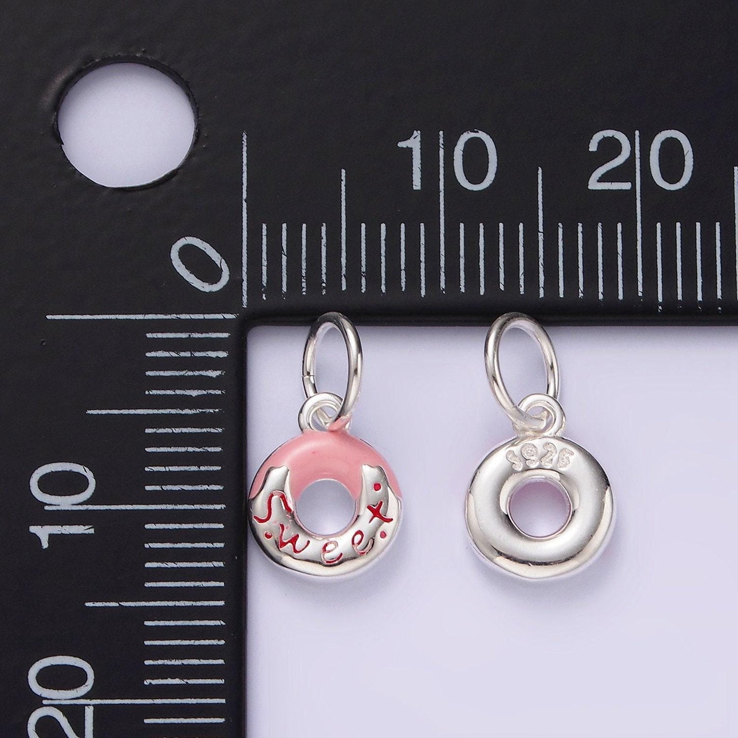 Mini sterling silver donut charm enamel pastel pink frosting sweet treat junk food add on charm foodie inspired sl427