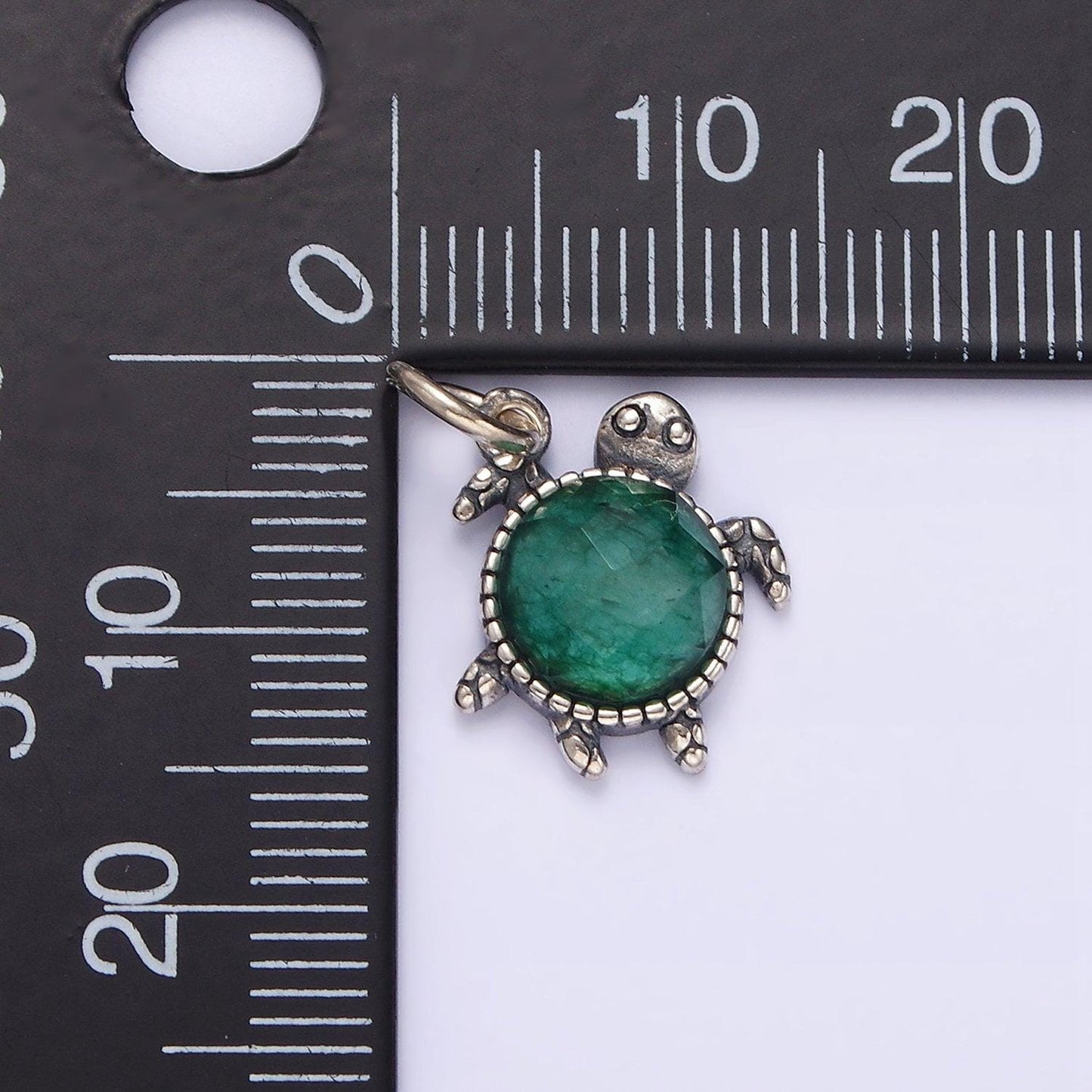 S925 sterling silver round green multifaceted cz turtle shell animal charm | sl-353