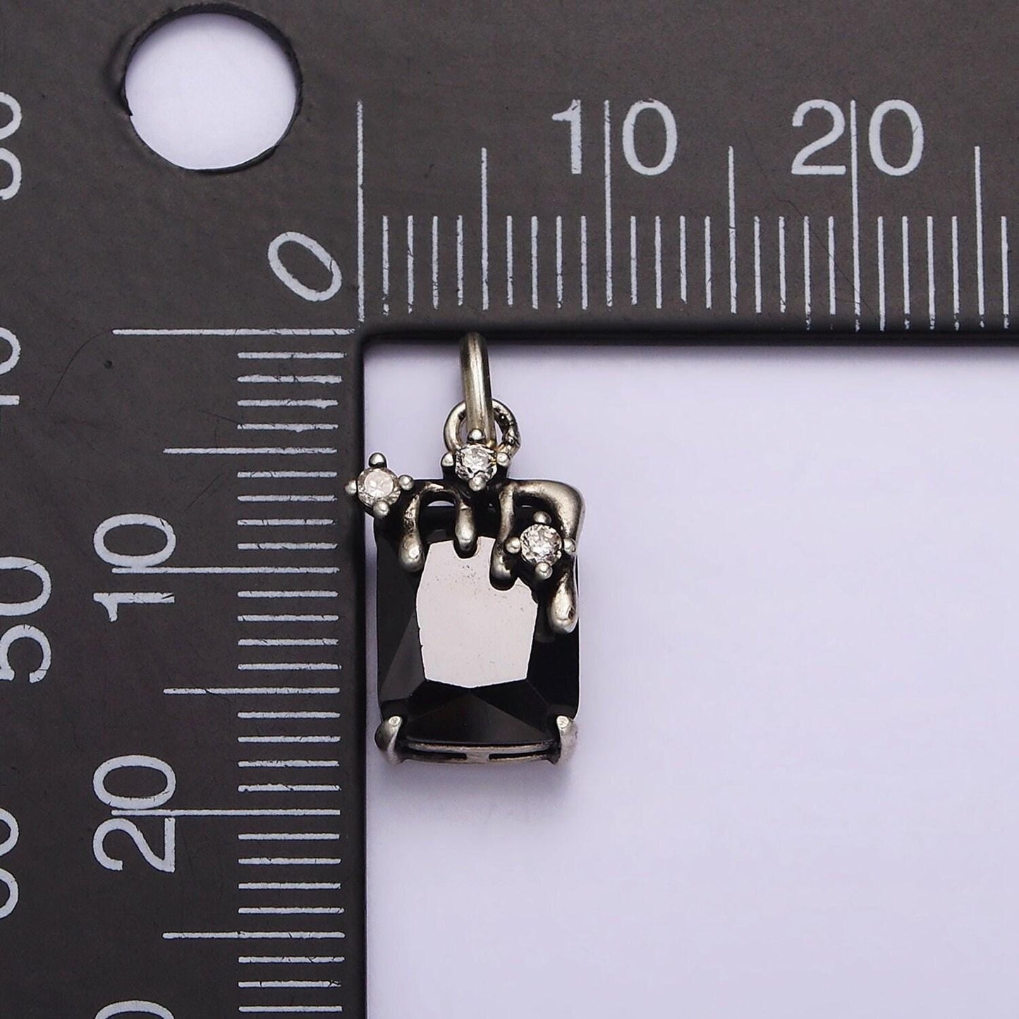 Sterling silver s925 black baguette cz molten drip charm | sl-324