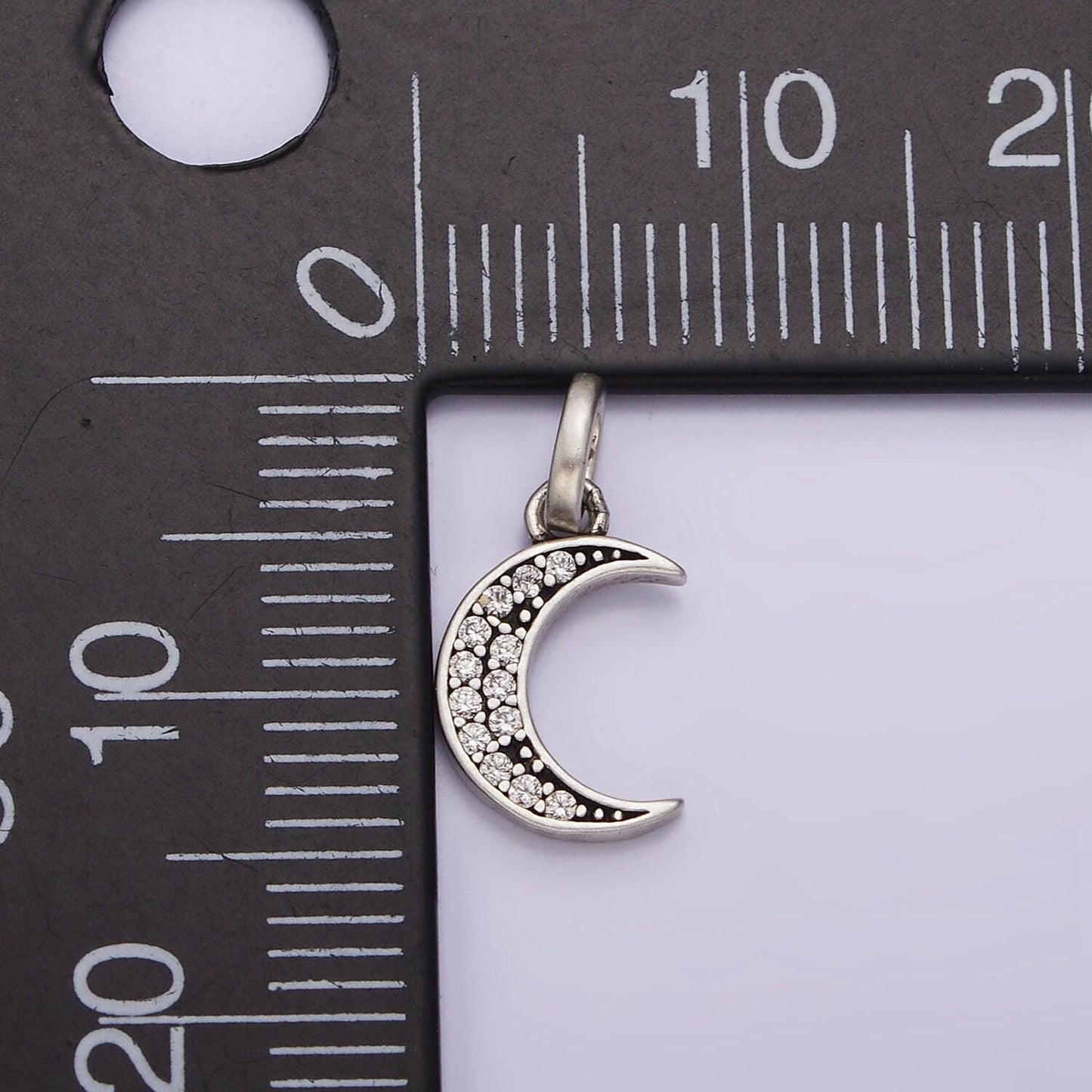 Mini moon charm small cz crescent moon celestial pendant sterling silver s925 | sl-314
