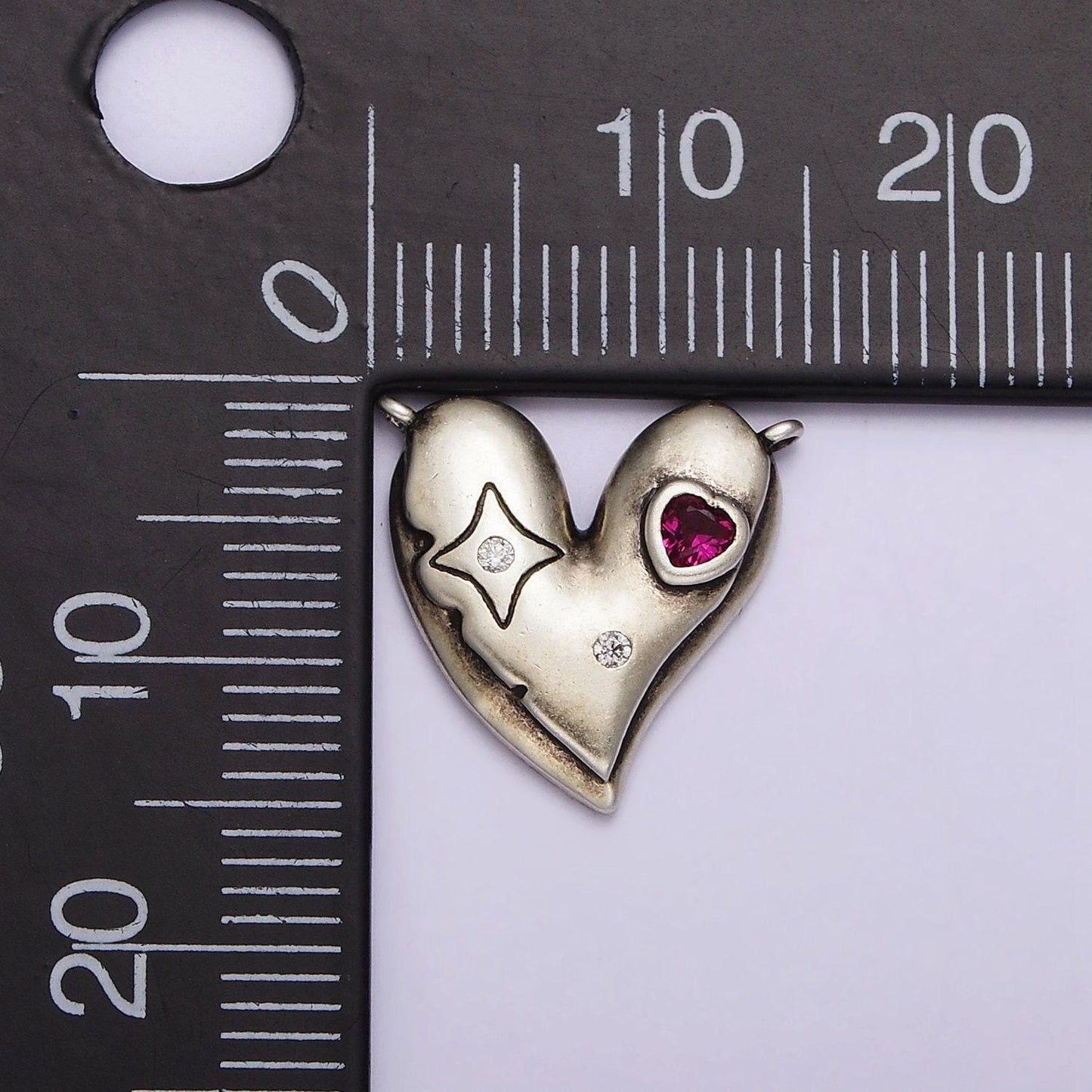 S925 sterling silver fuchsia cz celestial star heart connector | sl-301