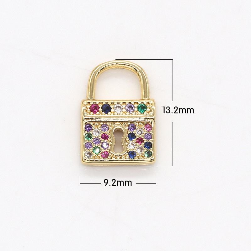 Mini multi color cz lock charms, micro pave gold padlock charms, key hole lock pendant, padlock necklace bracelet earring charm, 793