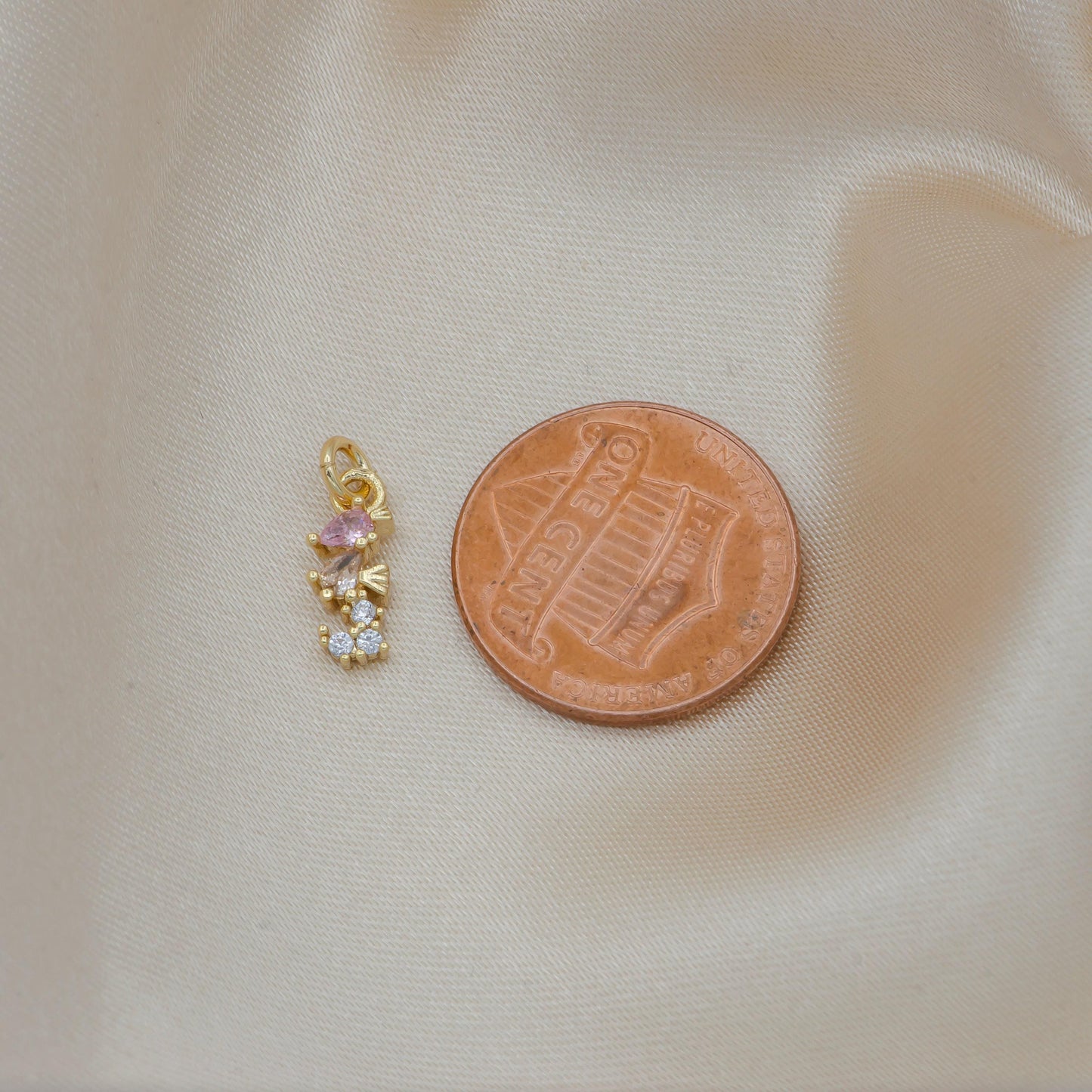 1 pc seahorse cz gold charm, seahorse bracelet charm,dainty necklace charm, tiny earring charm, ocean underwater animal, -723