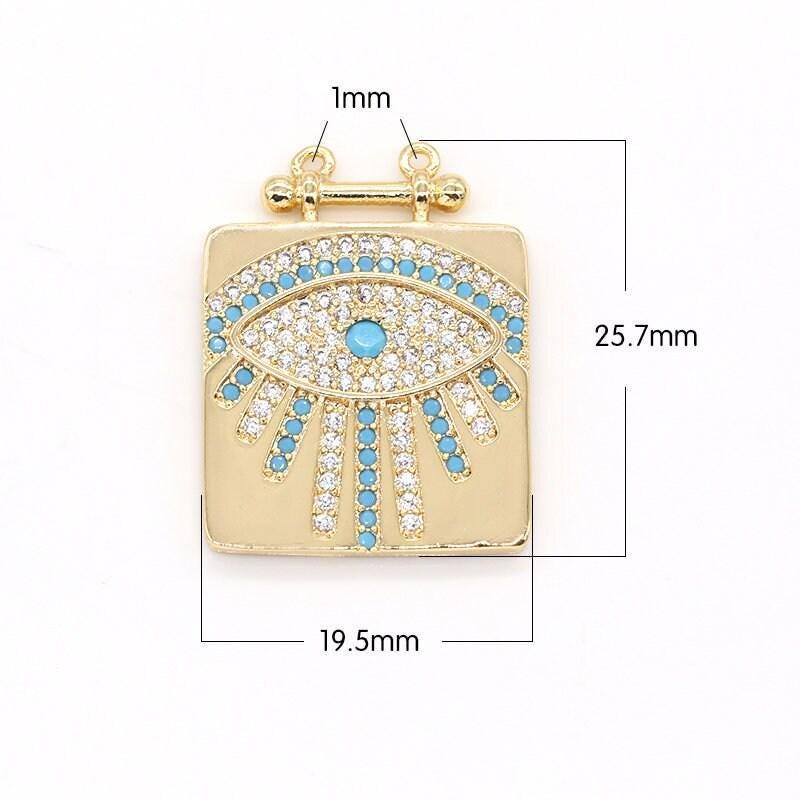Blue-clear evil eye pendant ,gold tiny evil eye pendant protection pendant double bail charm minimalist jewelry pendant making, -609