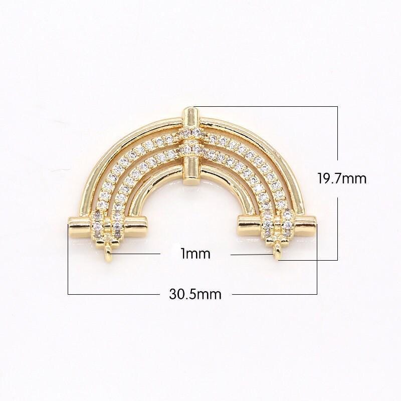 Mini goldplated connector charm rainbow charm dainty cz charm bohemian inspired double bail for bracelet necklace supply -608