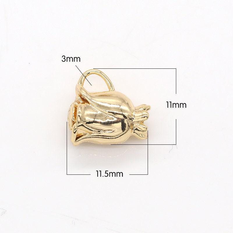 Dainty gold rose charm flower decorative rectangle frame shape pendant floral charm for necklace bracelet component -538