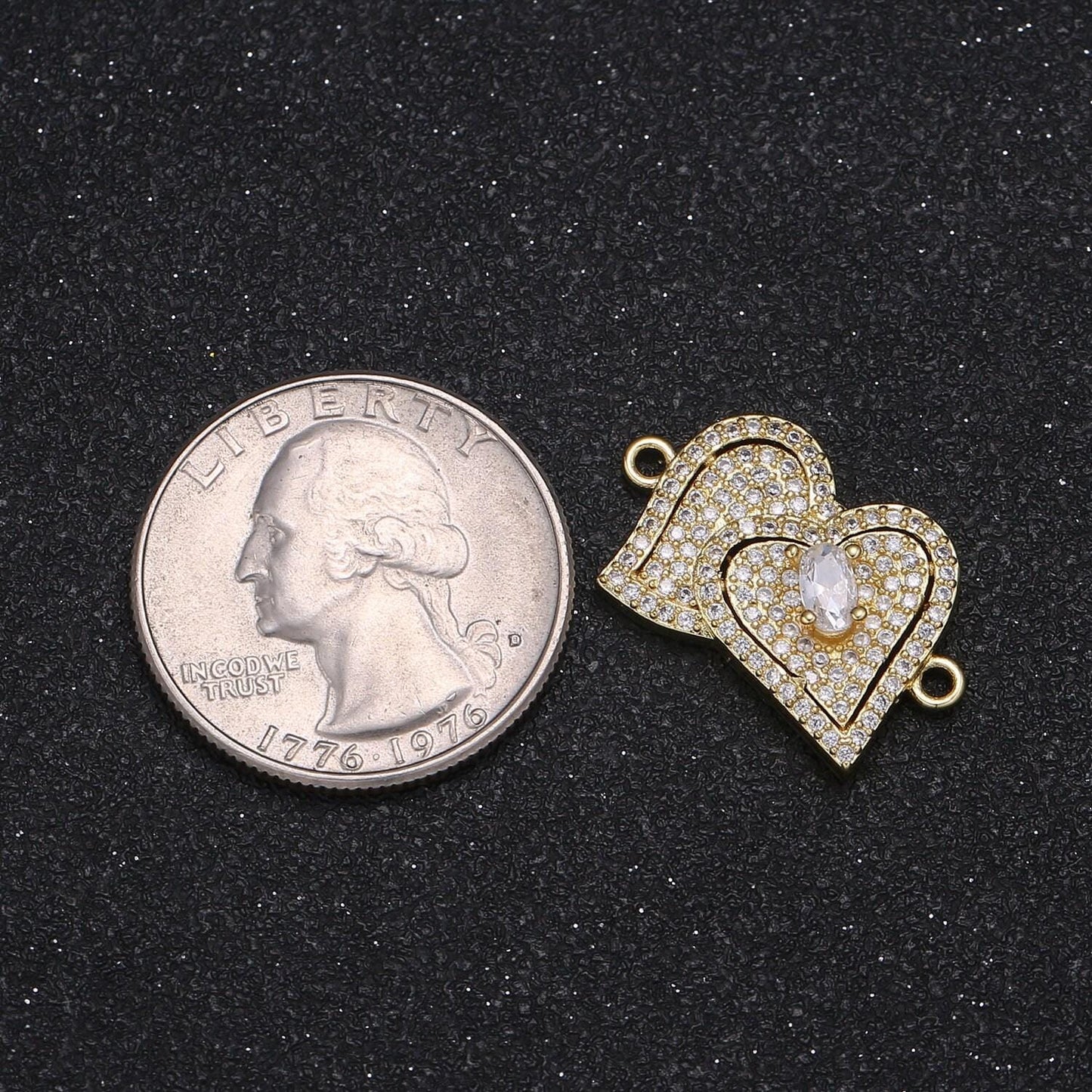Gold micro pave love jewelry dainty double heart link connector floating hearts charm for bracelet necklace supply