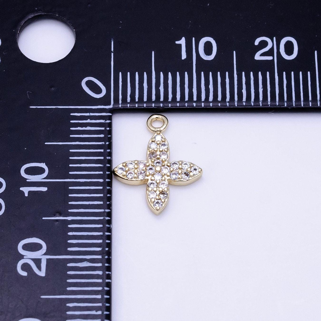 Mini gold cz pave flower charms 14x10mm real gold plated brass leaf star pendants gp-1068